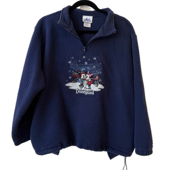 Disney Mickey/Minnie 100% Cotton Navy Quilted Quarter Zip Pullover Sweater - XXL - Picture 1 of 7